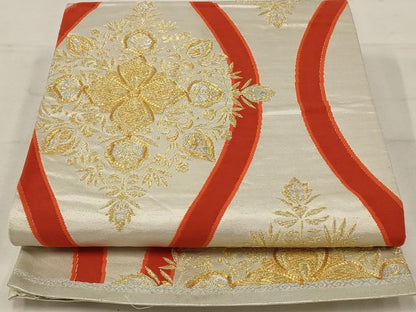 平和屋着物◎六通柄袋帯 駒刺繍 正倉院花文 金銀糸 正絹 逸品 AAAU9319st