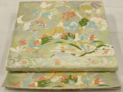 平和屋着物◎六通柄袋帯 唐織 葡萄 雉 正絹 逸品 AAAU9322st