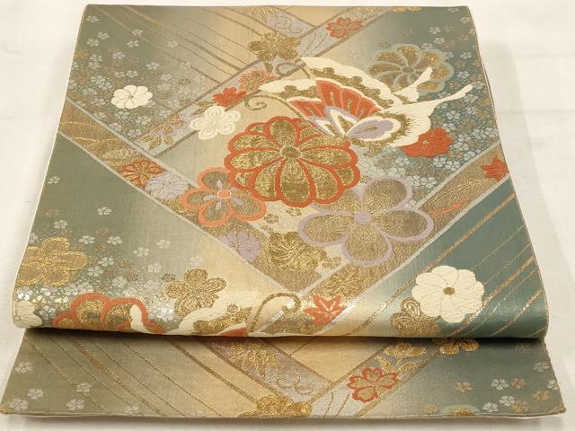 平和屋着物◎六通柄袋帯 唐織 花蝶文 金糸 正絹 逸品 AAAU9325st
