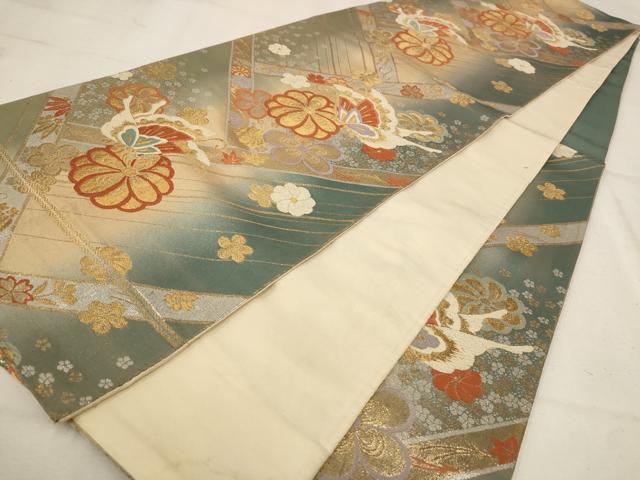 平和屋着物◎六通柄袋帯 唐織 花蝶文 金糸 正絹 逸品 AAAU9325st