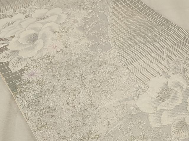 平和屋着物◎六通柄袋帯 唐織 澄爽花苑文 銀糸 正絹 逸品 AAAU9326st