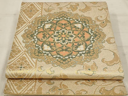 平和屋着物◎六通柄袋帯 正倉院花文 金糸 正絹 逸品 AAAU9352st