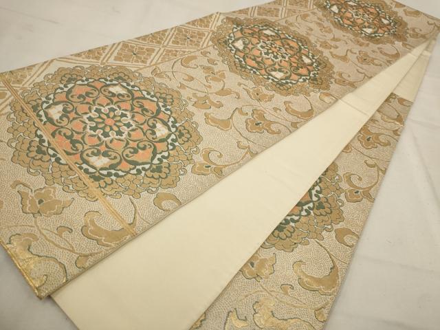 平和屋着物◎六通柄袋帯 正倉院花文 金糸 正絹 逸品 AAAU9352st