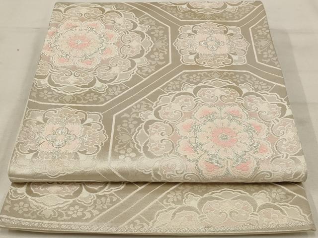 平和屋着物◎六通柄袋帯 唐織 正倉院花文 銀糸 正絹 逸品 AAAU9354st