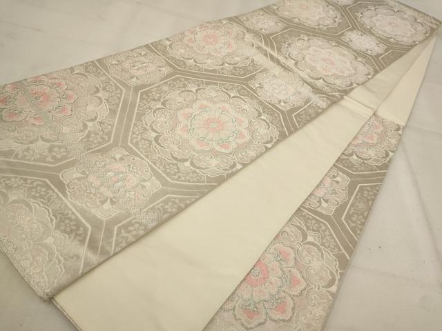 平和屋着物◎六通柄袋帯 唐織 正倉院花文 銀糸 正絹 逸品 AAAU9354st