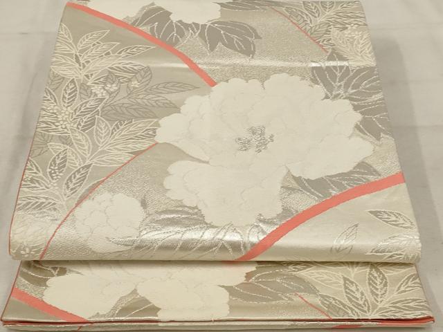 平和屋着物◎六通柄袋帯 唐織 草花文 銀糸 正絹 逸品 AAAU9357st