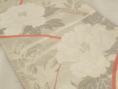 平和屋着物◎六通柄袋帯 唐織 草花文 銀糸 正絹 逸品 AAAU9357st