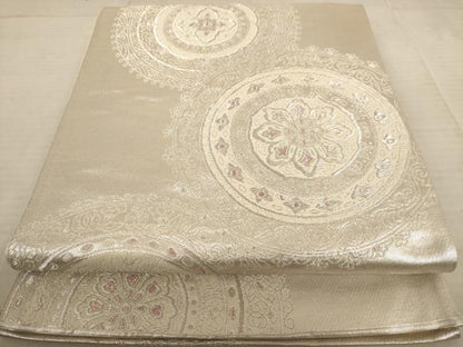 平和屋着物◎六通柄袋帯 鏡裏花文 銀糸 正絹 逸品 AAAU9364dt