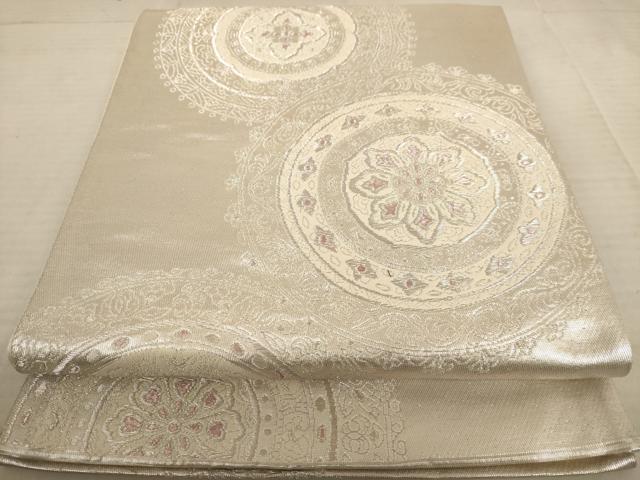 平和屋着物◎六通柄袋帯 鏡裏花文 銀糸 正絹 逸品 AAAU9364dt