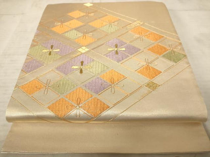 平和屋着物◎太鼓柄袋帯 駒刺繍 花菱文 金糸 正絹 逸品 AAAU9373dt