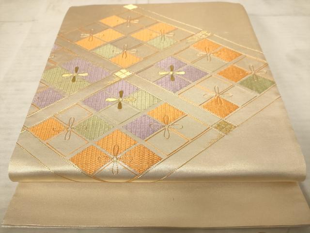 平和屋着物◎太鼓柄袋帯 駒刺繍 花菱文 金糸 正絹 逸品 AAAU9373dt