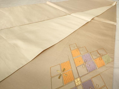 平和屋着物◎太鼓柄袋帯 駒刺繍 花菱文 金糸 正絹 逸品 AAAU9373dt