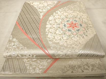 平和屋着物◎六通柄袋帯 花唐草文 銀糸 正絹 逸品 AAAU9374dt