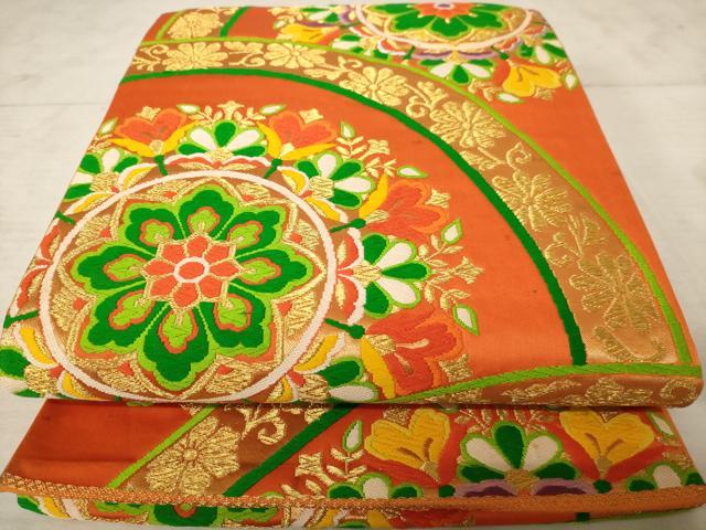 平和屋着物◎六通柄袋帯 唐織 花丸文 金糸 正絹 逸品 AAAU9385dt