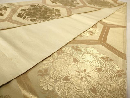 平和屋着物◎六通柄袋帯 花亀甲文 金糸 正絹 逸品 AAAU9393dt
