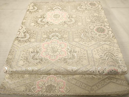 平和屋着物◎六通柄袋帯　亀甲花文　銀糸　正絹　逸品　AAAU9399dt