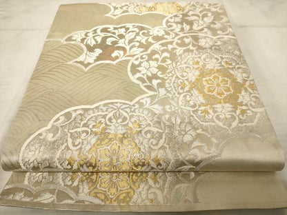 平和屋着物◎六通柄袋帯 雲取り花文 金銀糸 正絹 逸品 AAAU9403dt