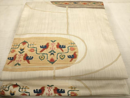 平和屋着物◎六通柄袋帯 花鳥文 正絹 逸品 AAAU9425dt
