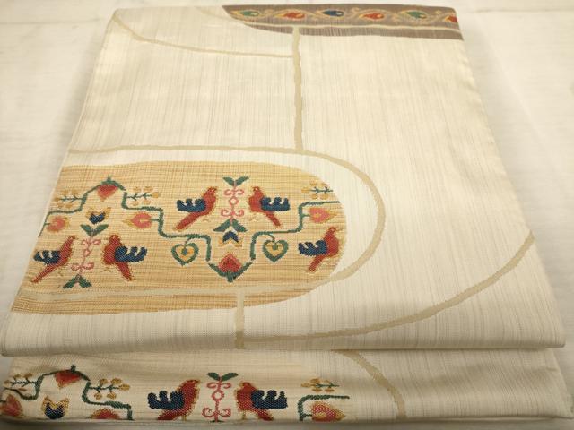 平和屋着物◎六通柄袋帯 花鳥文 正絹 逸品 AAAU9425dt