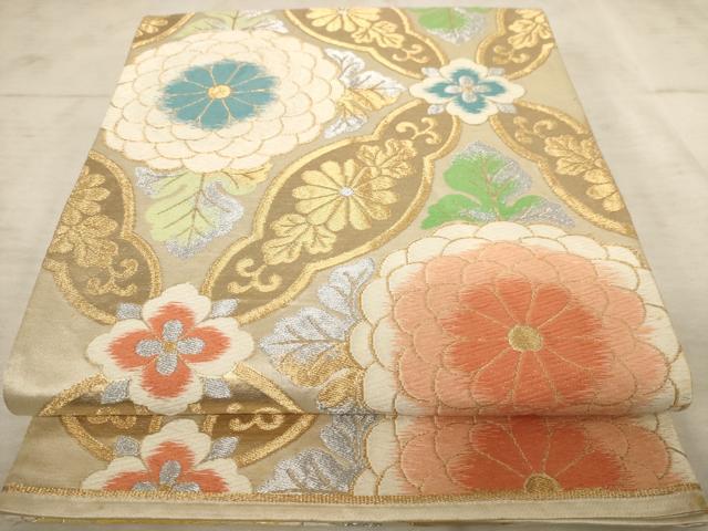 平和屋着物◎六通柄袋帯 唐織 天井花文 金銀糸 正絹 逸品 AAAU9430dt