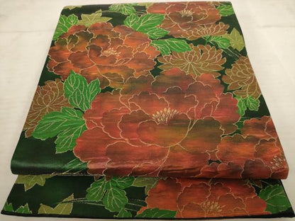 平和屋着物◎六通柄袋帯 草花文 正絹 逸品 AAAU9432dt
