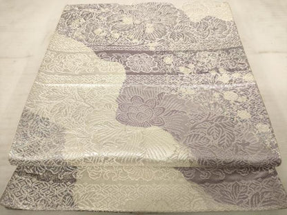 平和屋着物◎六通柄袋帯 霞花文 銀糸 正絹 逸品 AAAU9435dt