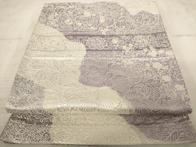 平和屋着物◎六通柄袋帯 霞花文 銀糸 正絹 逸品 AAAU9435dt