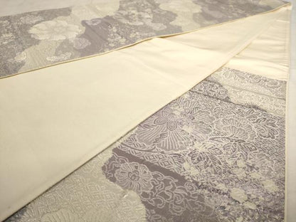 平和屋着物◎六通柄袋帯 霞花文 銀糸 正絹 逸品 AAAU9435dt