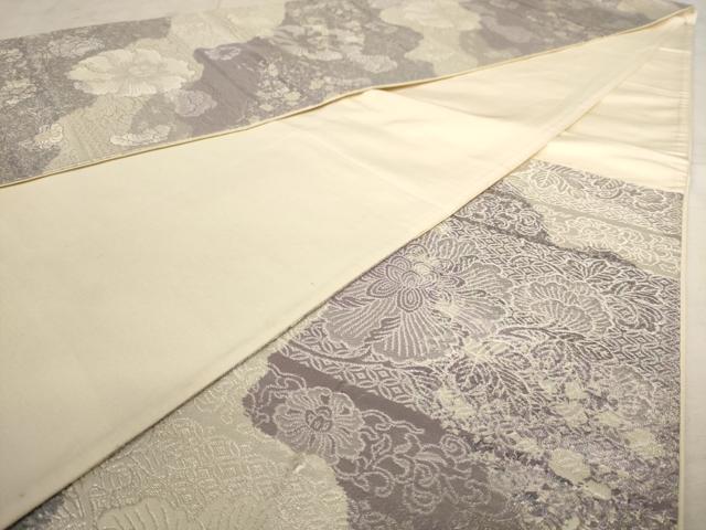 平和屋着物◎六通柄袋帯 霞花文 銀糸 正絹 逸品 AAAU9435dt