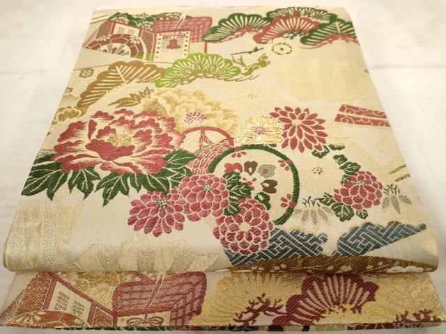平和屋着物◎全通柄 京袋帯 唐織 飛鶴花文 金糸 正絹 逸品 AAAU9439dt