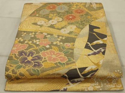 平和屋着物◎佐賀錦 六通柄袋帯 唐織 花鳥文 金糸 正絹 逸品 AAAU9745ou