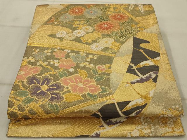 平和屋着物◎佐賀錦 六通柄袋帯 唐織 花鳥文 金糸 正絹 逸品 AAAU9745ou