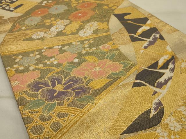 平和屋着物◎佐賀錦 六通柄袋帯 唐織 花鳥文 金糸 正絹 逸品 AAAU9745ou