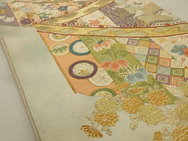平和屋着物◎太鼓柄袋帯 唐織 吉祥花文 金糸 正絹 逸品 AAAU9747ou