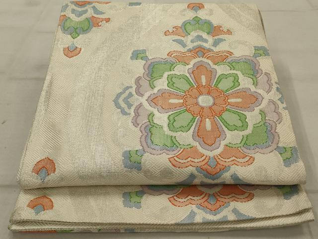 平和屋着物◎佐賀錦 六通柄袋帯 正倉院花文 銀糸 正絹 逸品 AAAU9749ou