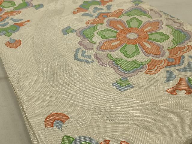 平和屋着物◎佐賀錦 六通柄袋帯 正倉院花文 銀糸 正絹 逸品 AAAU9749ou