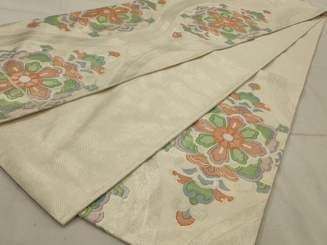 平和屋着物◎佐賀錦 六通柄袋帯 正倉院花文 銀糸 正絹 逸品 AAAU9749ou