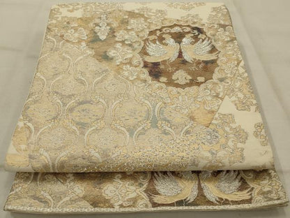 平和屋着物◎六通柄袋帯 唐織 花鳥文 銀糸 正絹 逸品 AAAU9750ou