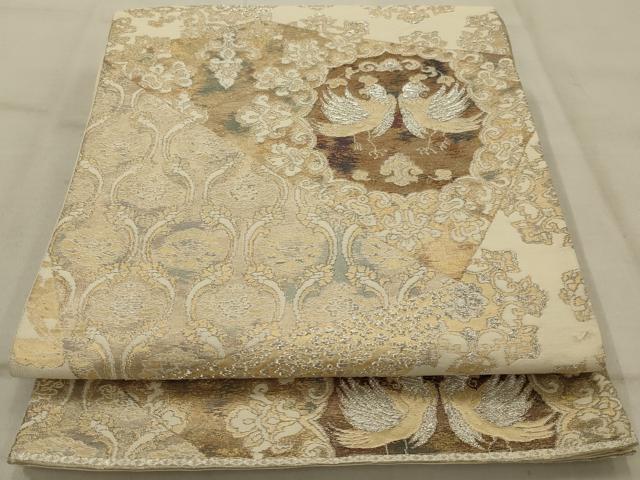 平和屋着物◎六通柄袋帯 唐織 花鳥文 銀糸 正絹 逸品 AAAU9750ou