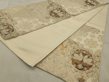 平和屋着物◎六通柄袋帯 唐織 花鳥文 銀糸 正絹 逸品 AAAU9750ou