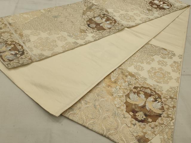 平和屋着物◎六通柄袋帯 唐織 花鳥文 銀糸 正絹 逸品 AAAU9750ou