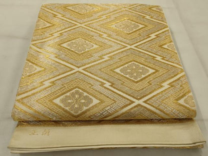 平和屋着物◎全通柄袋帯 松皮菱花文 金糸 正絹 逸品 AAAU9755ou