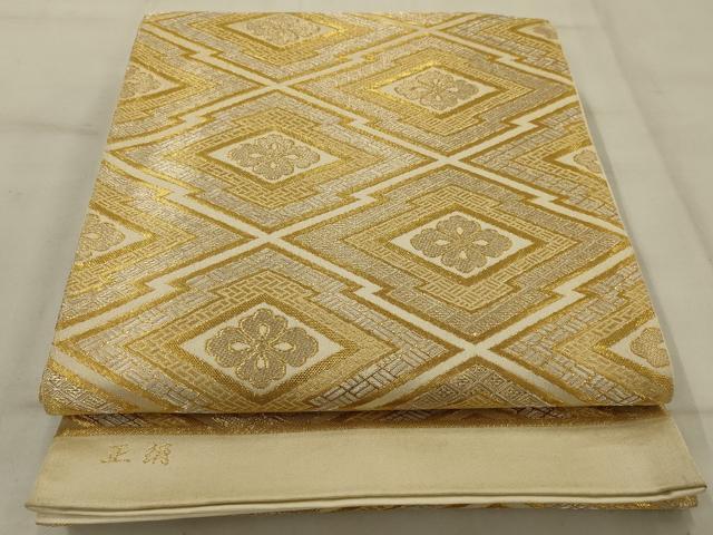 平和屋着物◎全通柄袋帯 松皮菱花文 金糸 正絹 逸品 AAAU9755ou