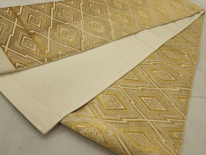 平和屋着物◎全通柄袋帯 松皮菱花文 金糸 正絹 逸品 AAAU9755ou