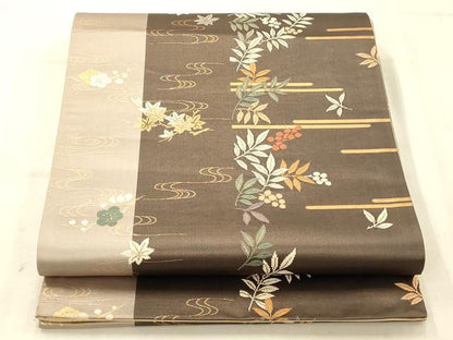 平和屋着物◎全通柄袋帯 唐織 流水草葉文 金糸 正絹 逸品 AAAU9798fw