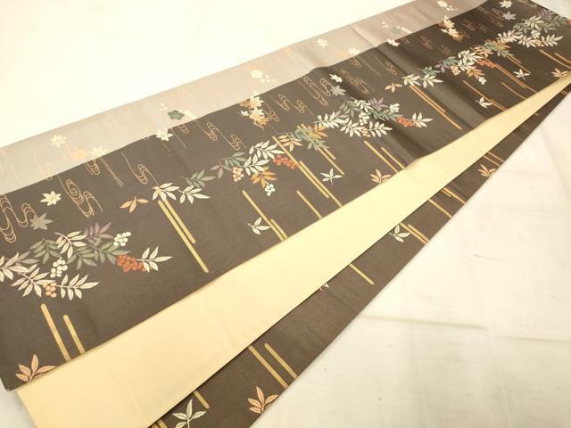 平和屋着物◎全通柄袋帯 唐織 流水草葉文 金糸 正絹 逸品 AAAU9798fw