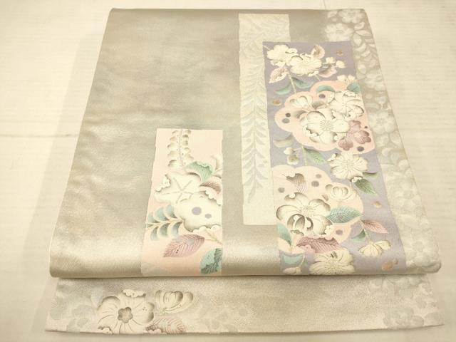 平和屋着物◎太鼓柄袋帯 辻が花 銀糸 正絹 逸品 AAAU9804fw