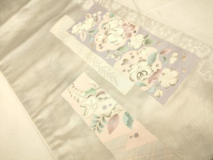 平和屋着物◎太鼓柄袋帯 辻が花 銀糸 正絹 逸品 AAAU9804fw