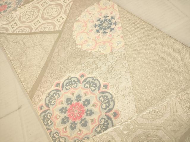 平和屋着物◎六通柄袋帯 唐織 切嵌正倉院花文 銀糸 正絹 逸品 AAAU9811fw