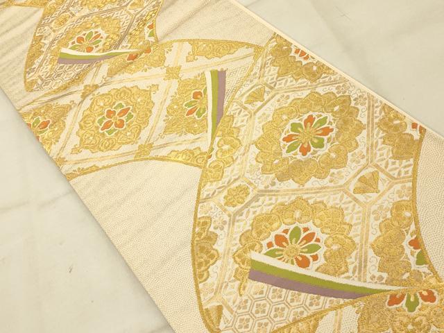 平和屋着物◎六通柄袋帯 正倉院花天井熨斗文 金糸 正絹 逸品 AAAU9816fw